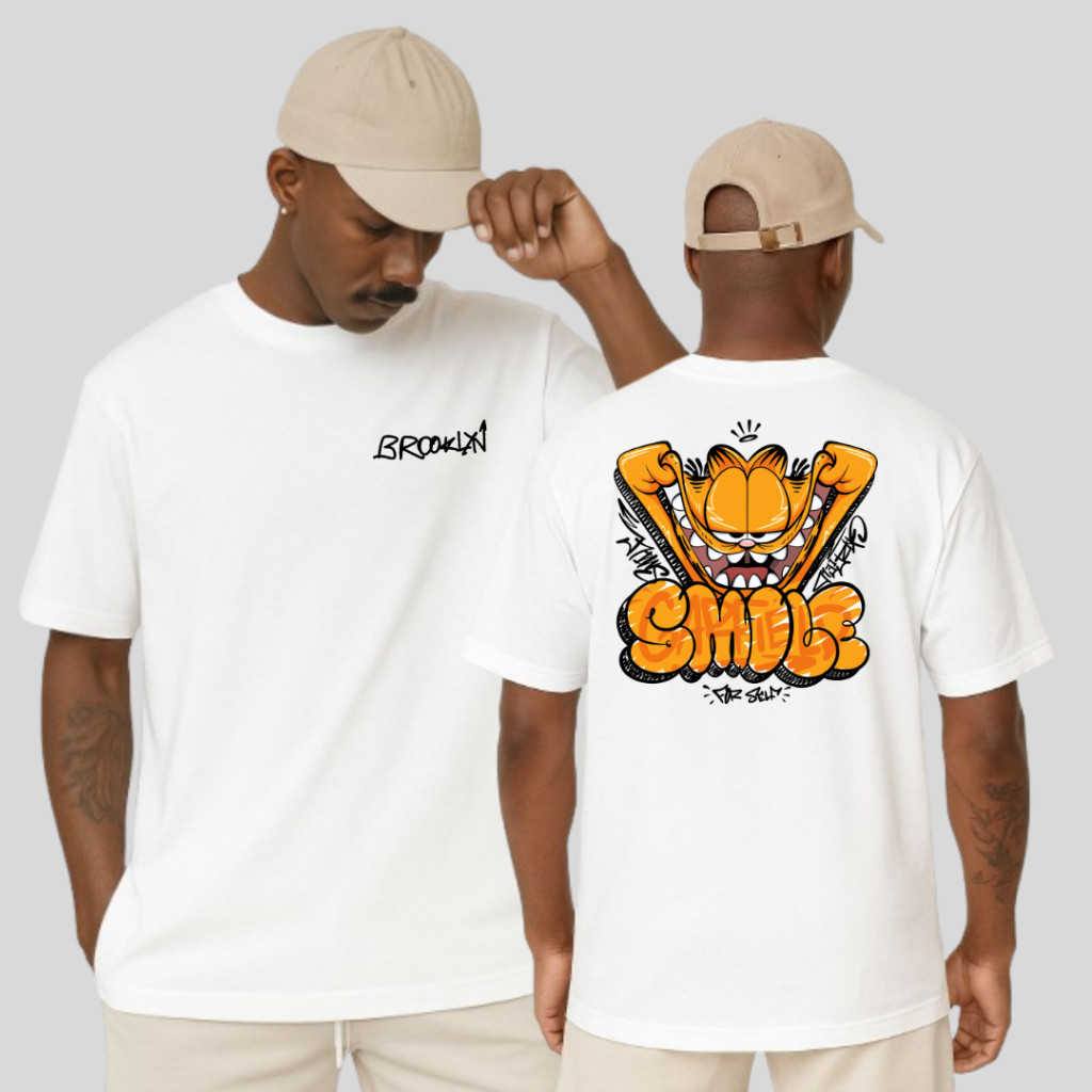 Camiseta Masculina Garfield Smile StreetWear Moda Exclusiva Lançamento T-Shirt 100% Algodão