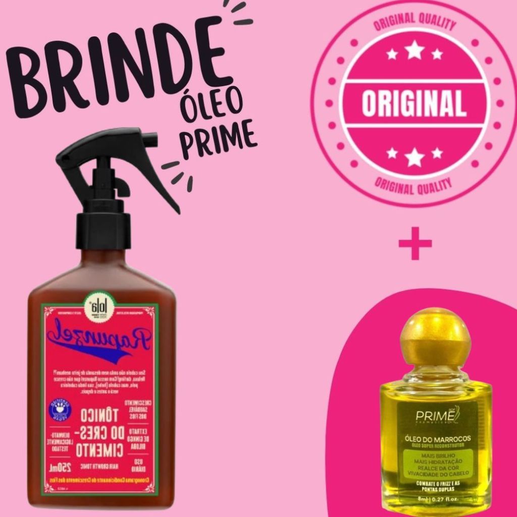 Tônico Rapunzel 250ml Lola Cosmetics – Crescimento e Força dos Fios + Óleo Prime 8ml (Brinde)