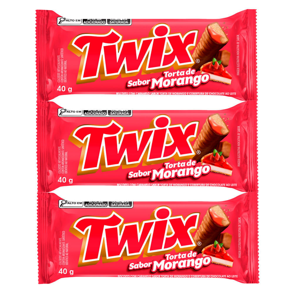 Kit 3 Chocolate Twix Torta de Morango 40g em Oferta na Shopee