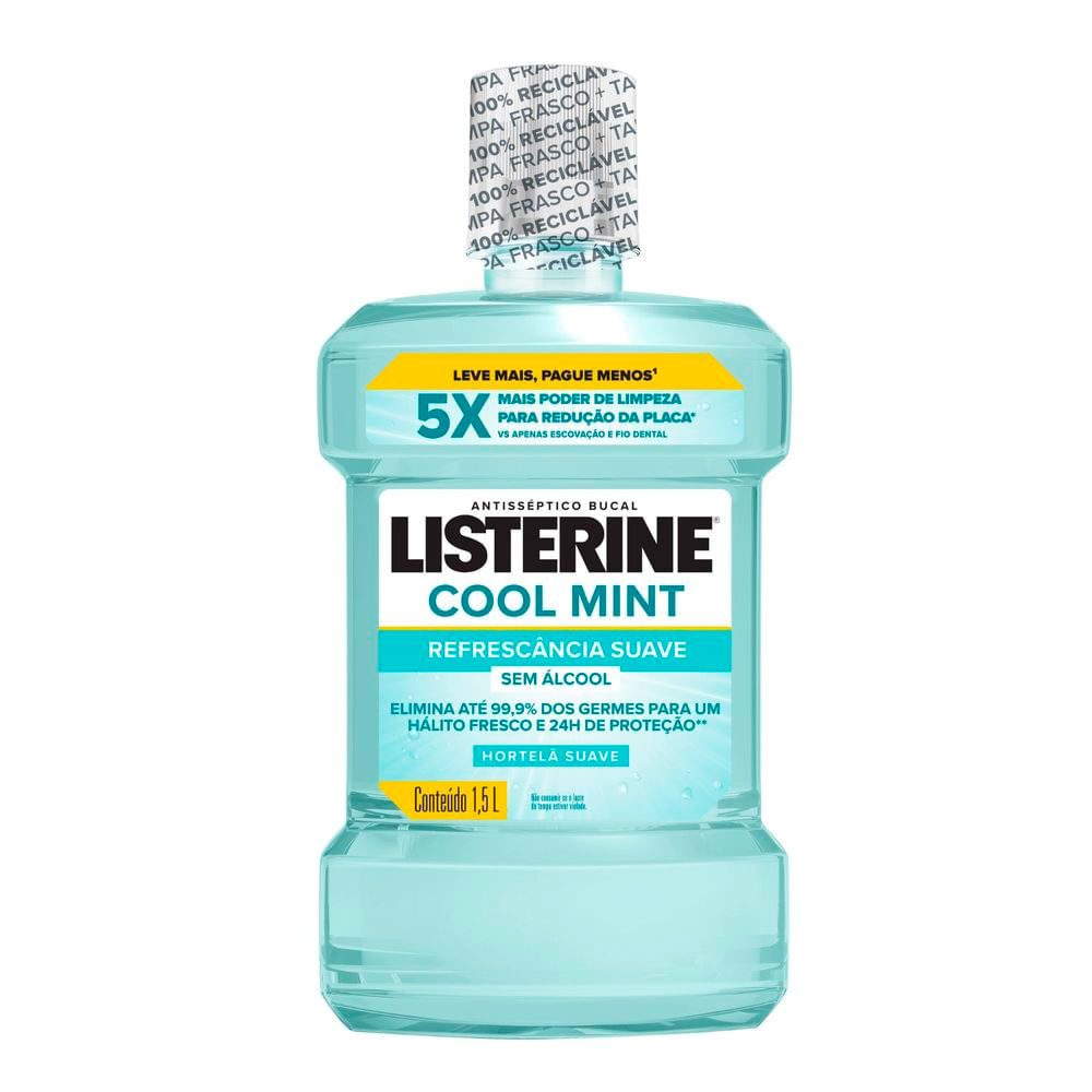 Enxaguante Bucal Listerine Cool Mint Zero Álcool Menta Suave 1,5L em Oferta na Shopee