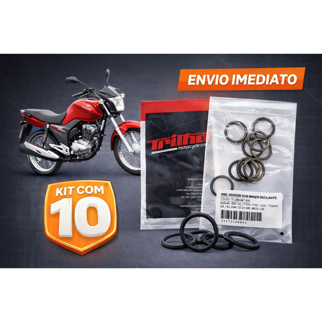 Kit 10 Anel Vedação Eixo Braço Oscilante 91333-567-010 Trilha CG Titan Fan Bros