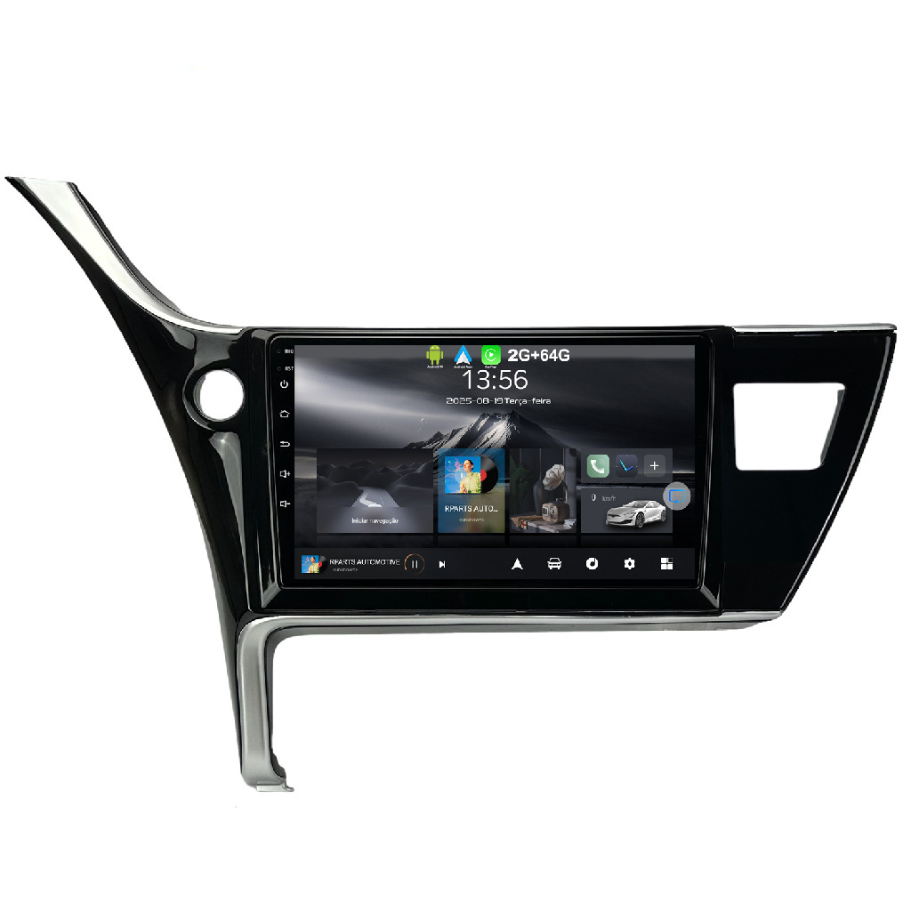 Kit Central Multimidia 9 Polegadas Android Toyota Corolla 2018 a 2019 Sem Relógio Black Piano