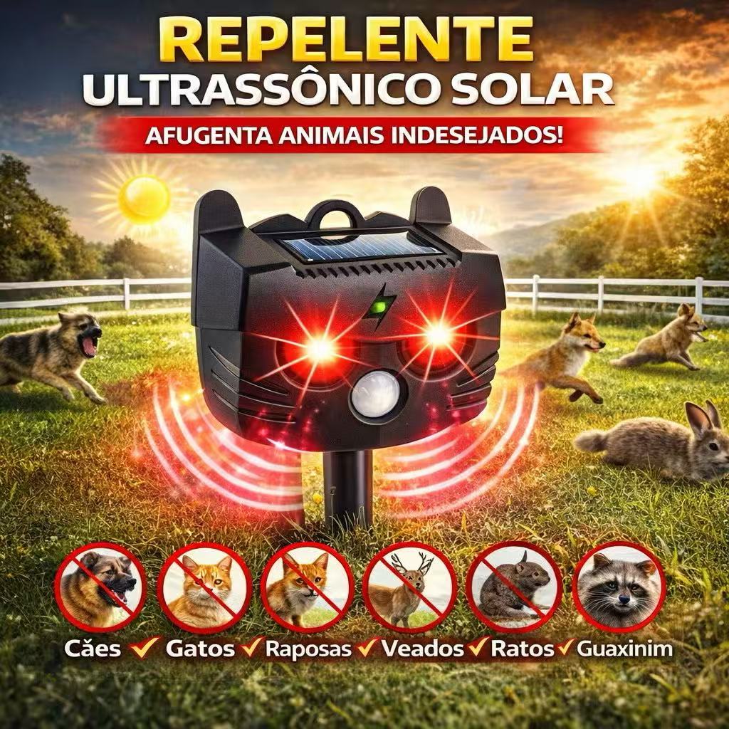 Repelente Solar Ultra-Sônico para Espanta Gato Morcego Rato Pombo Pássaros Infravermelho Sensor Presença -SMILE