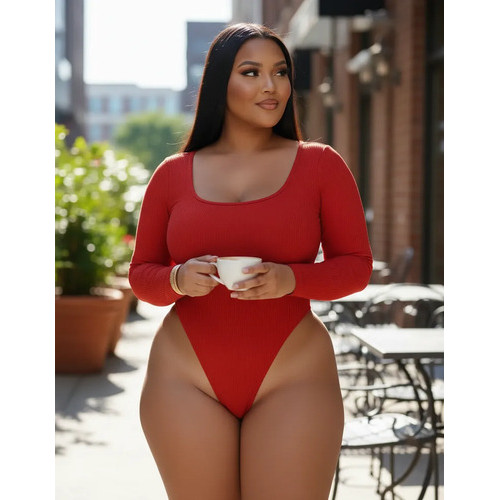 Body Cavado Com Manga Maio 2 Em 1 Clean Girl Plus Size Vermelho G2