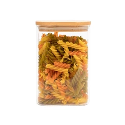 Pote de vidro 1,1L com tampa de bambu hermético quadrado - Tüd