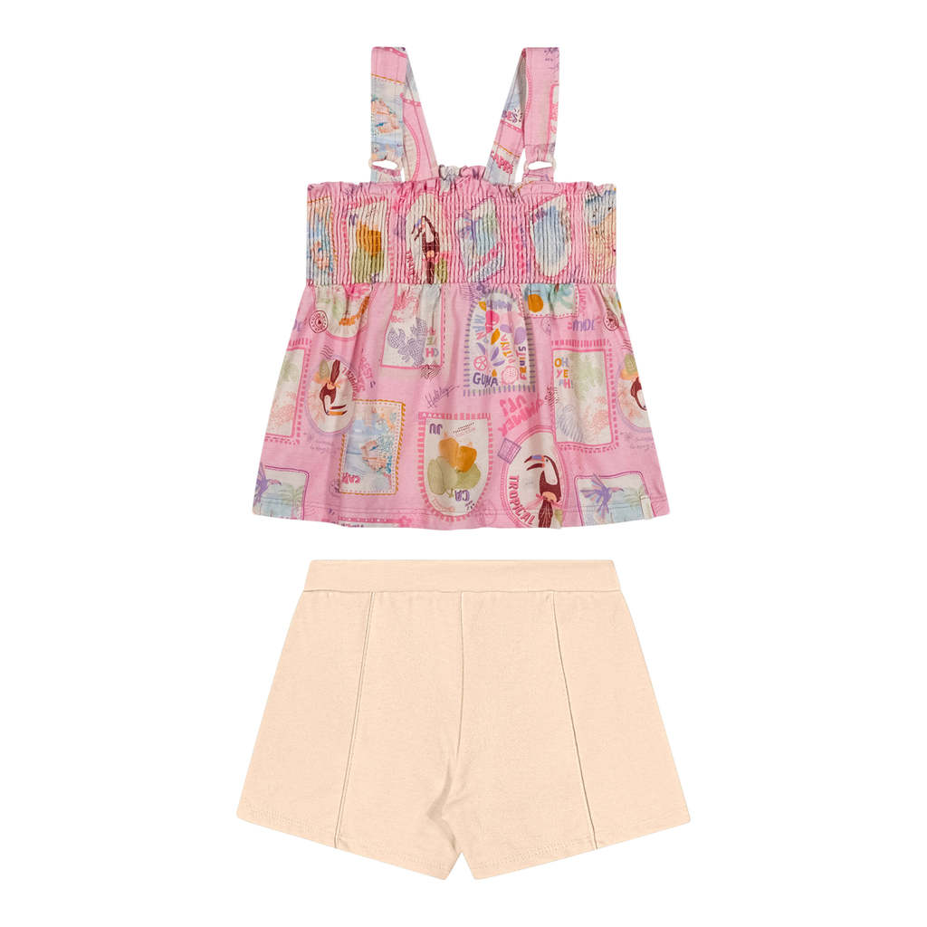 Conjunto Infantil Menina Stamp Elian Rosa em Oferta na Shopee