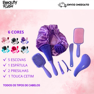 Kit Beauty Flash 9 Itens Escova Raquete Flex Escova Mágica Polvo Massageador Silicone Touca Cetim em Oferta na Shopee