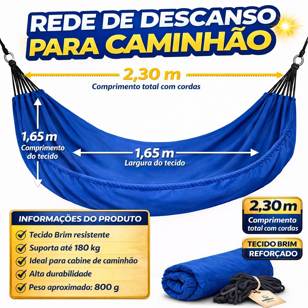 Rede Cabine para Caminhoneiro Pequenos Dormir Descanso Espaços 180kg Reforçado