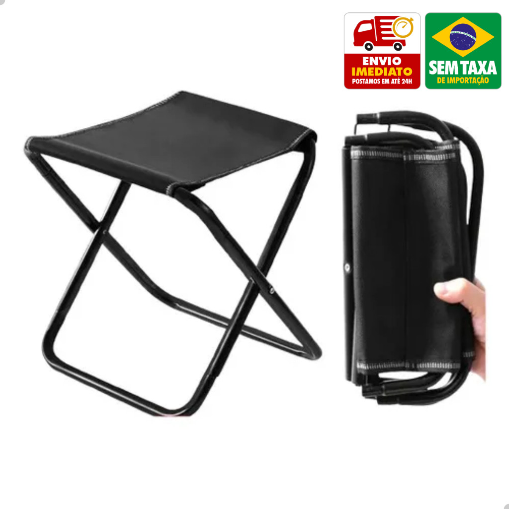 Banqueta Dobrável Portátil até 120kg Pesca Acampamento Praia Cadeira Compacta com Bolsa