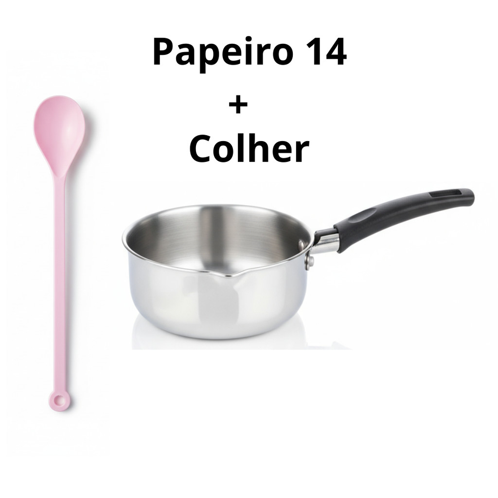 Panela Papeiro de Aluminio Para Papinha Purê Mingau Comida N14 Mais 1 Colher ROSA