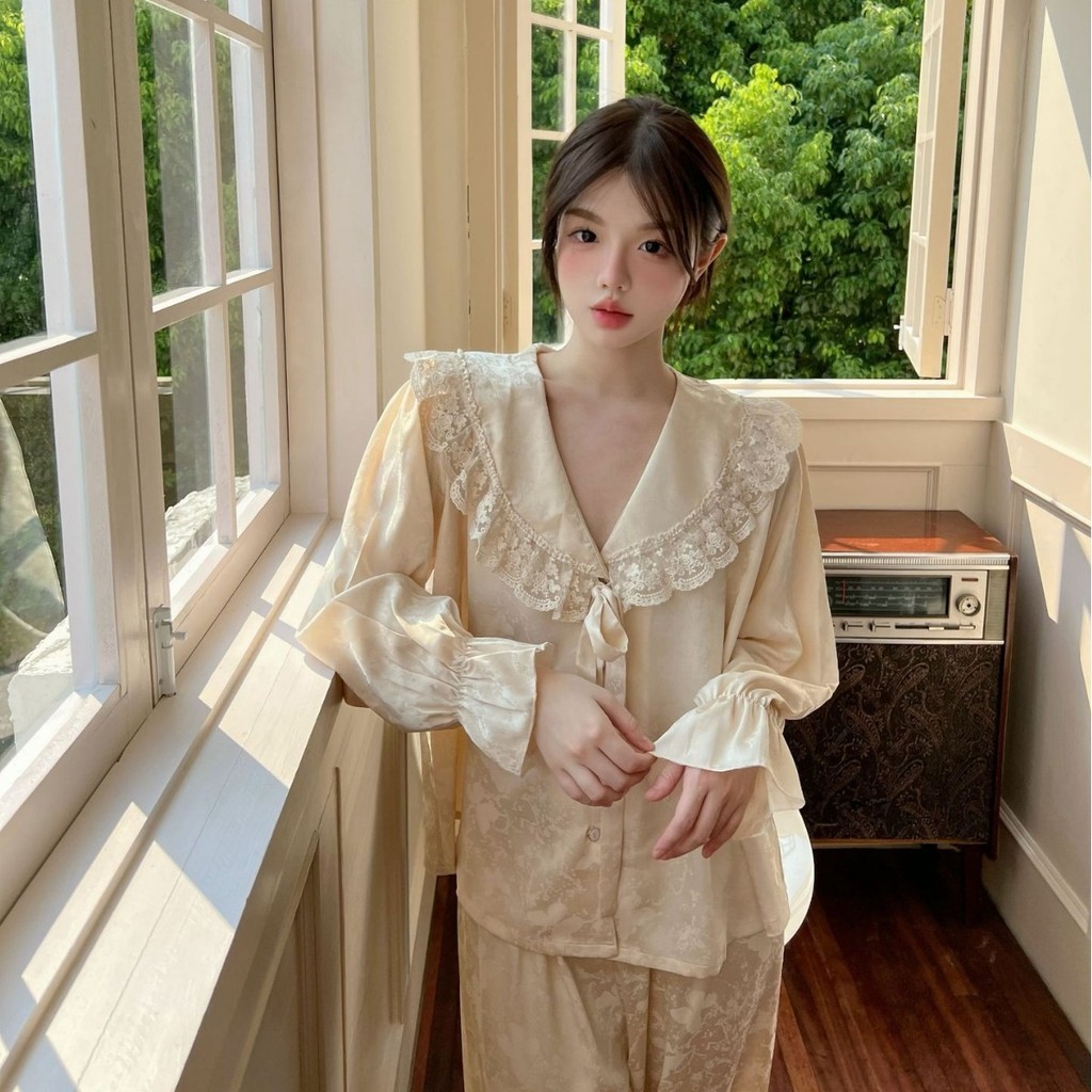Pijamas de Seda Gelo Fino Estilo Chinês Jacquard Borboleta Pijamas Feminino Verão Primavera Outono Moda Exterior Wearabl — R$ 304,15 em Shopee, 40% OFF