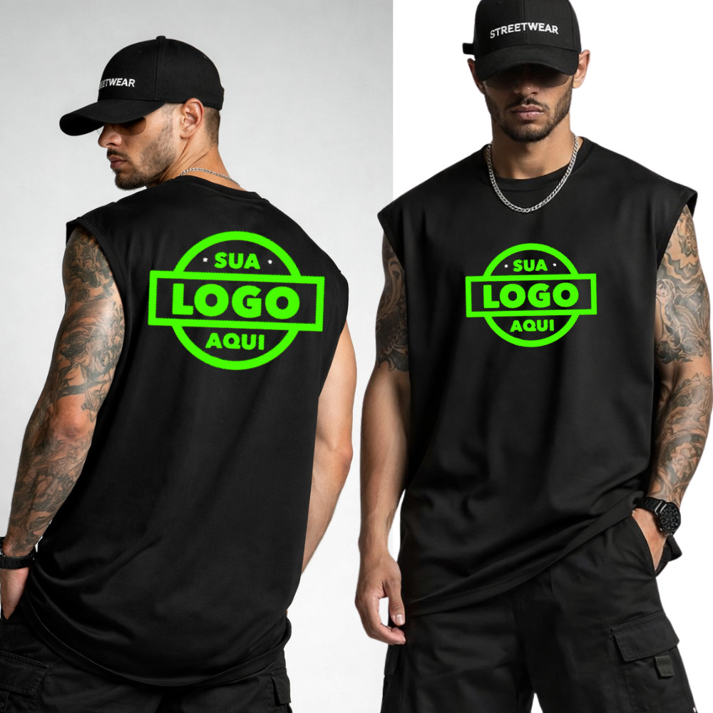 Camiseta Cavada Regata Machão Streetwear Masculina Personalizada sua Logo Foto ou Arte  Algodão 100%