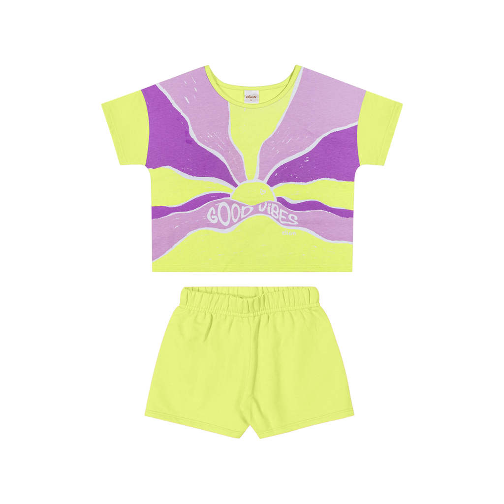 Conjunto Infantil Menina Pôr do Sol Elian Verde em Oferta na Shopee