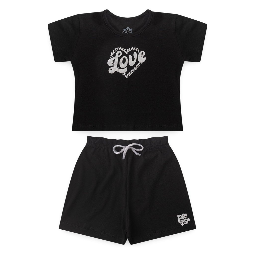 Conjunto Infantil Menina Cropped e Shorts Cotton Love Roupa Infantil Feminina Confortável Verão