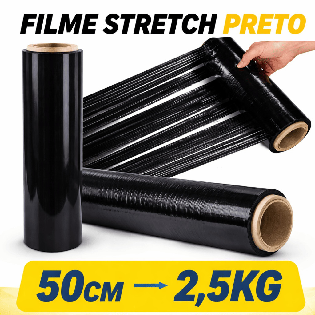 Bobina Filme Stretch 50cmX200m Preto 2,5KG