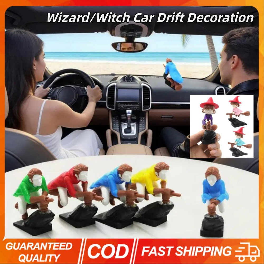 3 Pcs Mini Wizard/Witch Car Drift Decor Enfeites De Painel Vassoura Com Sensor De Gravidade Acessório DIY Autoadesivo Pa