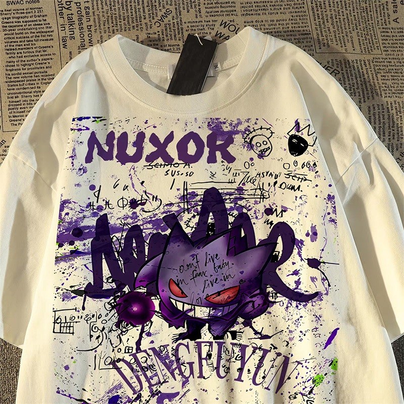 Camiseta Masculina Streetwear Pokémón Fantasma Gengar Oversized Blusa Unissex Confortável