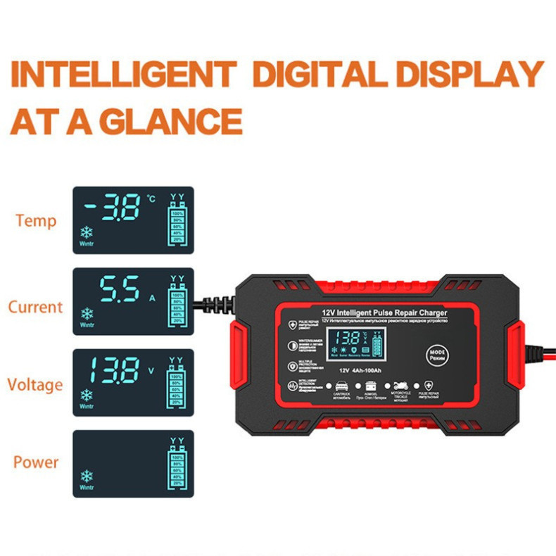 Detalhes do Carregador de bateria automotivo inteligente 12V Display Digital Automático Energia Reparação Puls