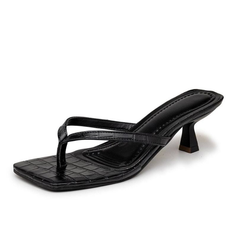 Tamanco De Dedo Feminino Croco Preto Salto Bloco Confortável Promoção Blogueira Chinelo Salto Quadrado Tendência 2026