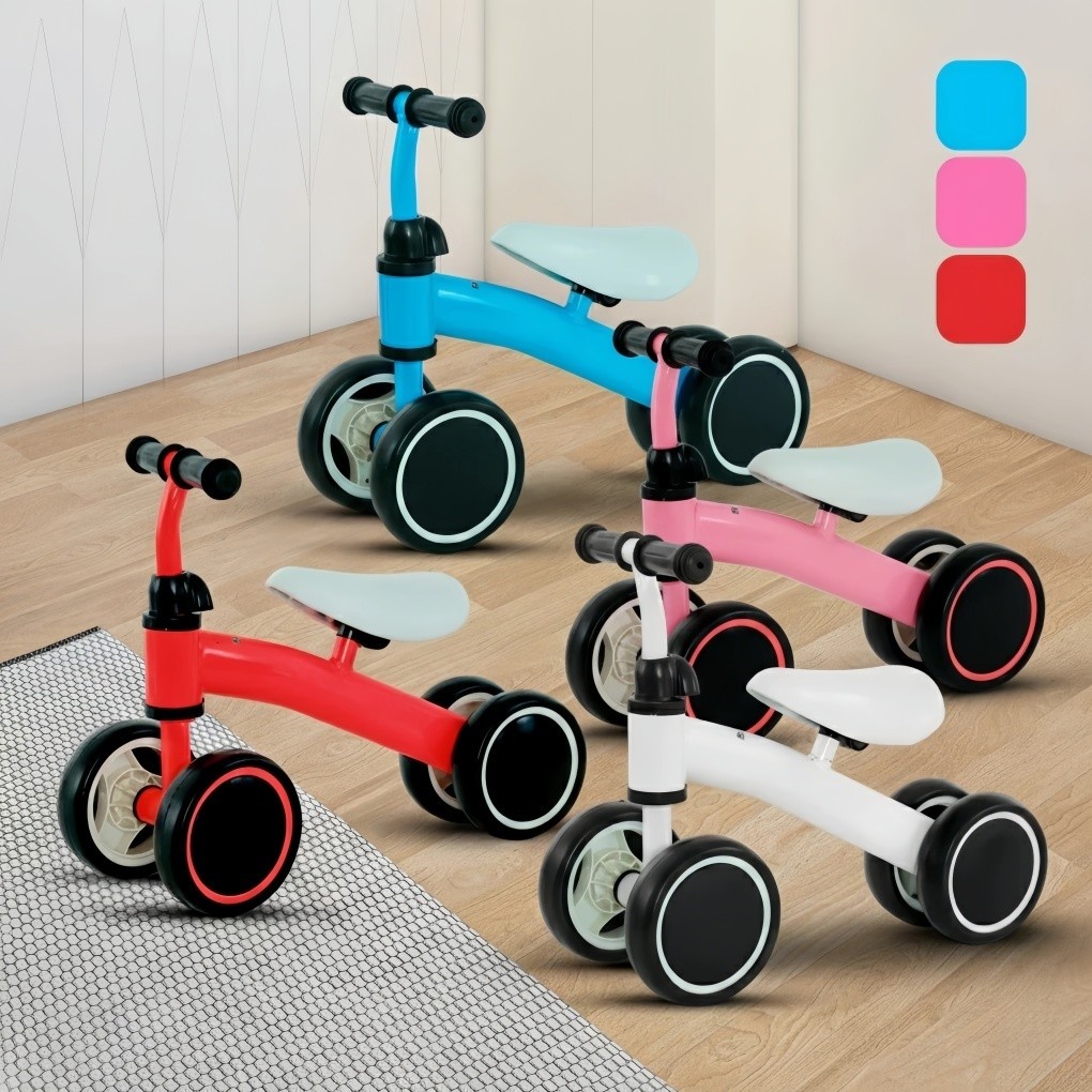 Bicicleta Infantil de Equilíbrio Sem Pedal | Andador 4 Rodas Seguro | Desenvolvimento e Diversão para Crianças