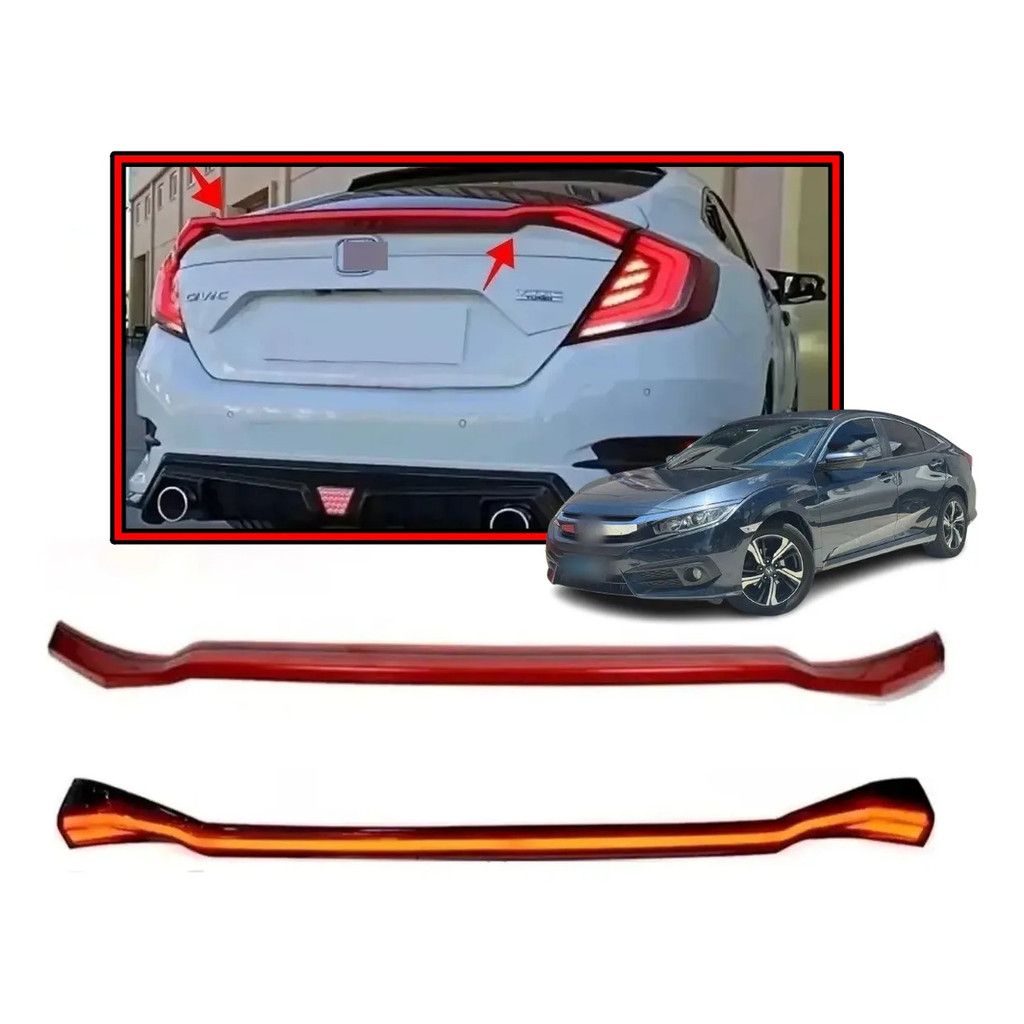Aerofólio Full Led Luz Freio Seta Civic G10 2017 À 2021 Red
