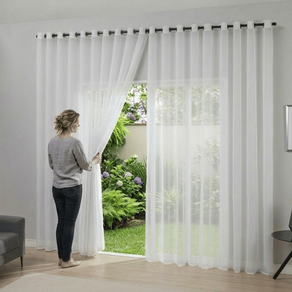 Cortina Voil Liso Ilhós Cromado Proteção UV Vários Tamanhos Para Sala Quarto Escritório Voal Branco em Oferta na Shopee