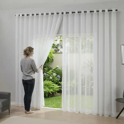 Cortina Voil Liso 2,60m x 1,80m Ilhós Cromado Proteção UV Para Sala Quarto Escritório Voal Branco