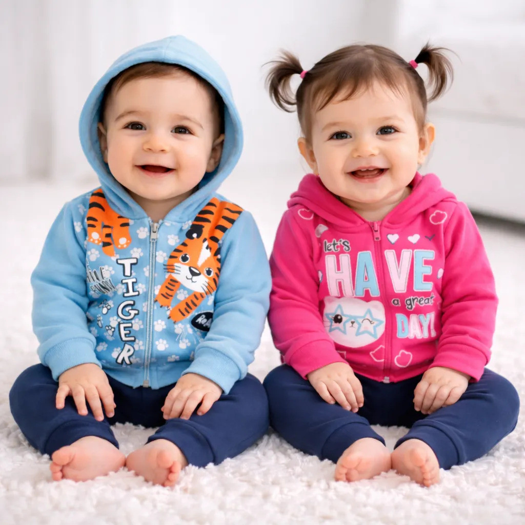 Kit 2 Conjuntos Moletom Bebê Menino ou Menina Inverno  Quentinho Sortido