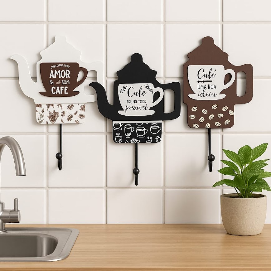 Gancho Decorativo Cozinha Parede Cantinho do Café Porta Pano Prato Decoração MDF