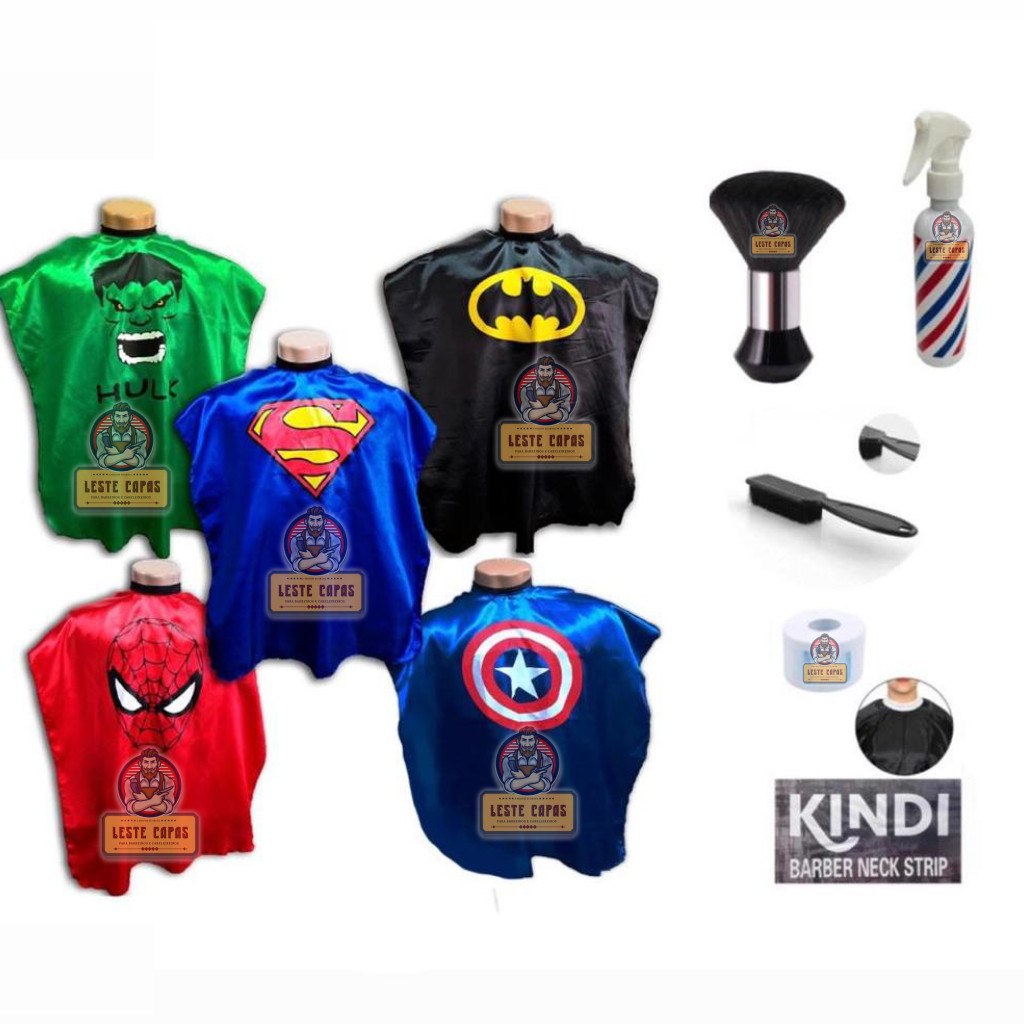 Kit Capa Infantil Para Corte Borrifador Pole Espanador Escovinha Andis Gola Higiênica