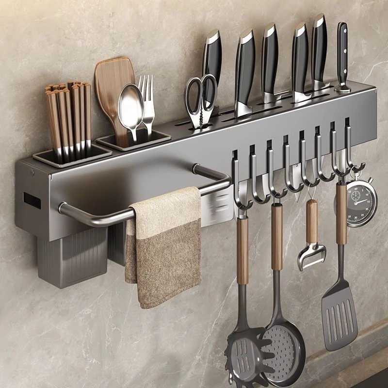 Suporte Utensílios Cozinha Sem Furos Gancho Organizador Parede Aço Inox Porta Talheres Colher Espátula Gancho Achadinhos