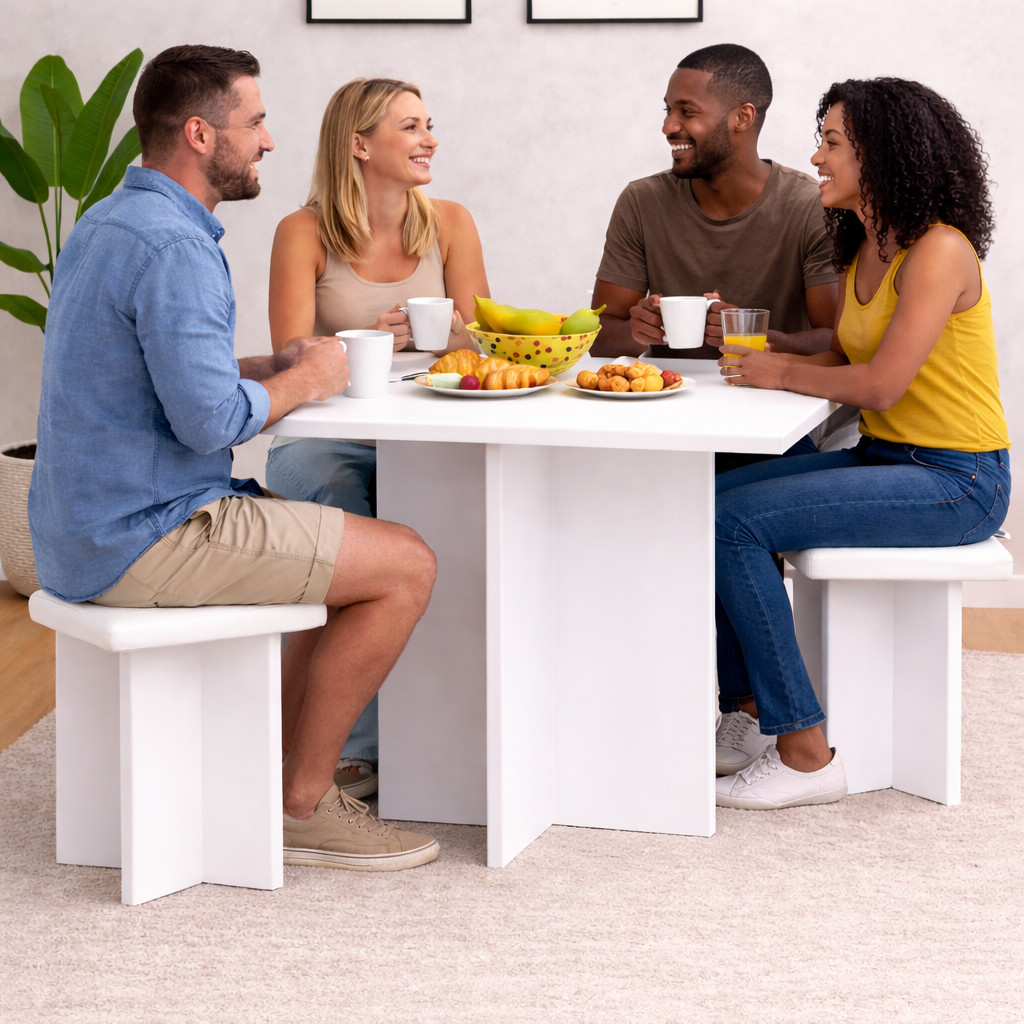 Mesa de Jantar Compacta com 4 Bancos - Kitnet Studio Casa Apartamento Cozinha Pequena Área Lazer