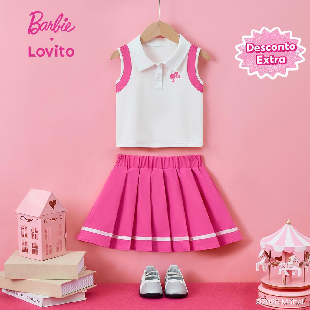(New arrival) Barbie™ X Lovito Kids Conjunto Saia Fofa Pregas Botões Primavera/Verão Rosa Meninas KSBL3PAD056 em Oferta na Shopee