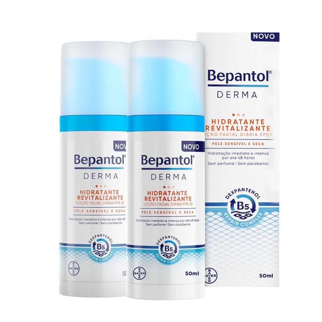 Kit 2 Hidratantes Loção Facial Revitalizante Diária FPS25 50ml Cada Bepantol Derma em Oferta na Shopee