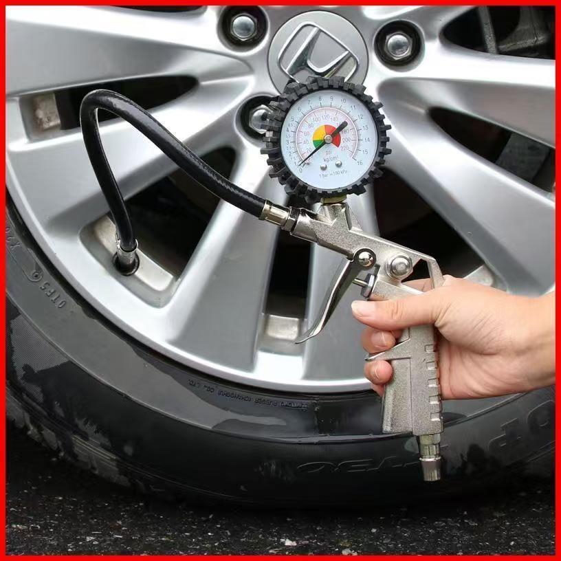 Calibrador e Inflador de Pneus Profissional com Manômetro 220 PSI 16 BAR Encaixe Rosca Resistente para Uso Automotiv