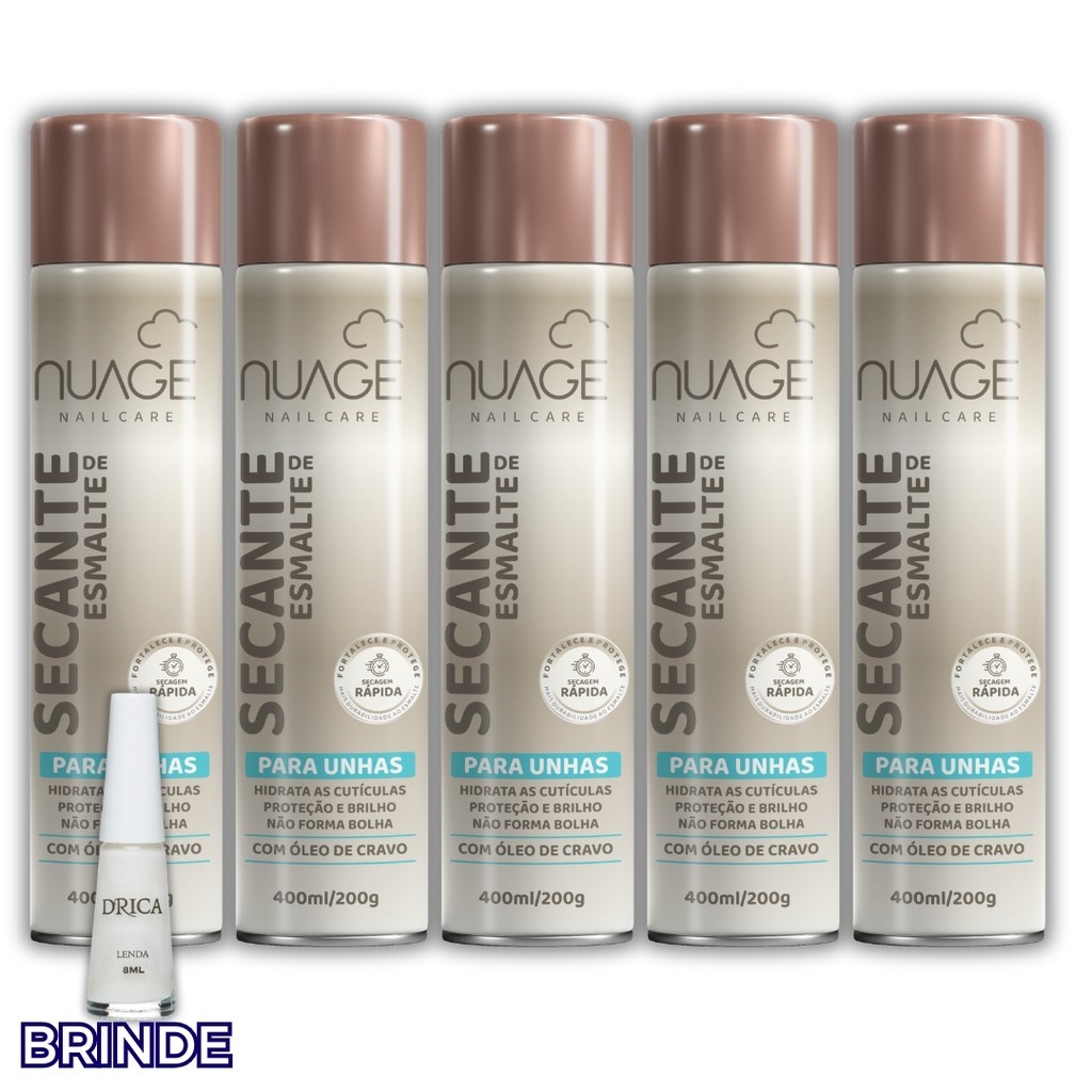 Kit 5un Spray Secante de Esmalte para Unhas 400ml NUAGE + Brinde Esmalte Lenda Drica em Oferta na Shopee