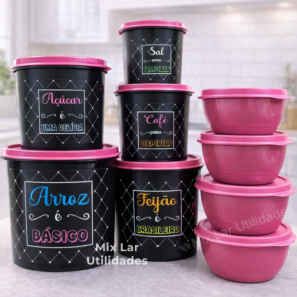 Kit de potes para mantimentos de cozinha + 4 potes redondos organizadores