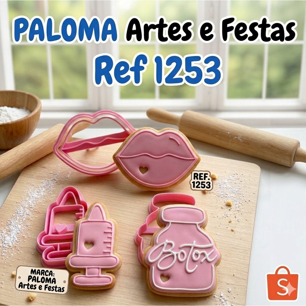 Kit 3 Cortador Botox Boca Testa Médico Dentista Harmonização Facial Biscoito Cookie Pasta Festa Decoração