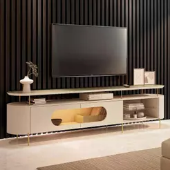 Rack TV 85 Pol 220cm 2 Portas Com LED Dalya Off/Champanhe H01 - Mpozenato
