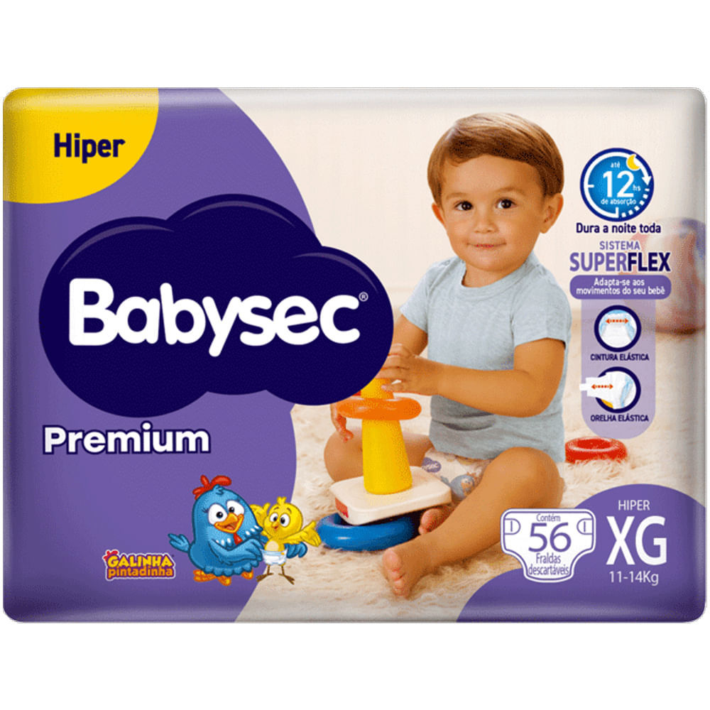 Fralda Descartável Babysec Premium Hiper XG 56 Unidades em Oferta na Shopee