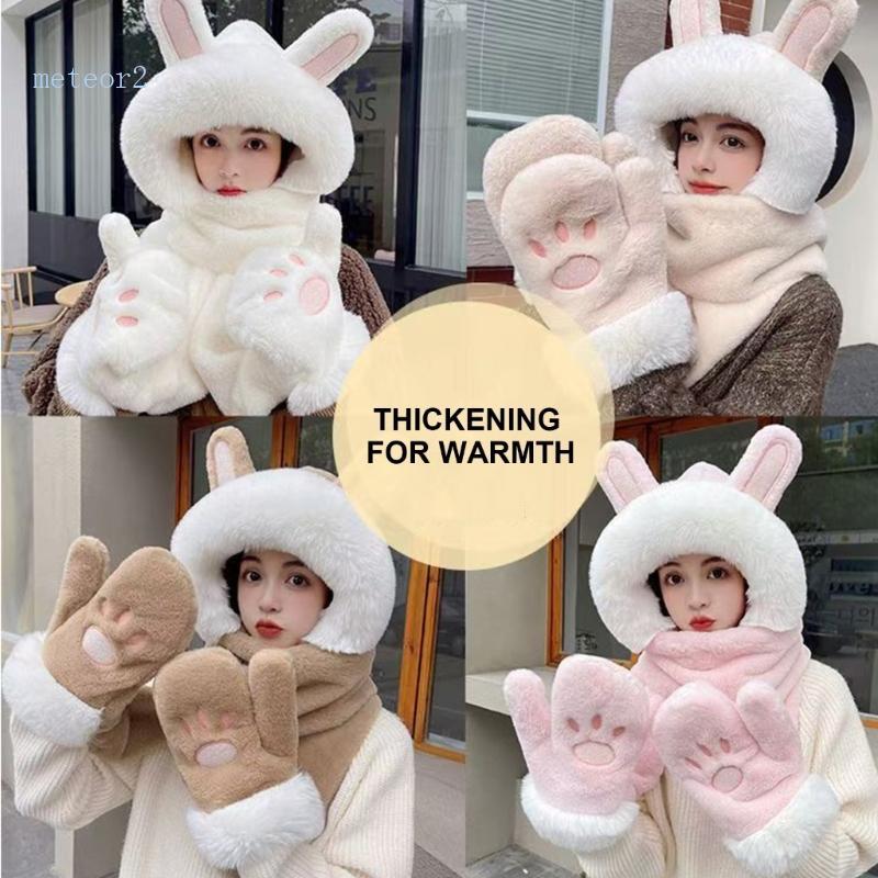 meteor2 Orelha Velo Forrado Acessório Inverno Integrado Chapéu Cachecol Conjunto G