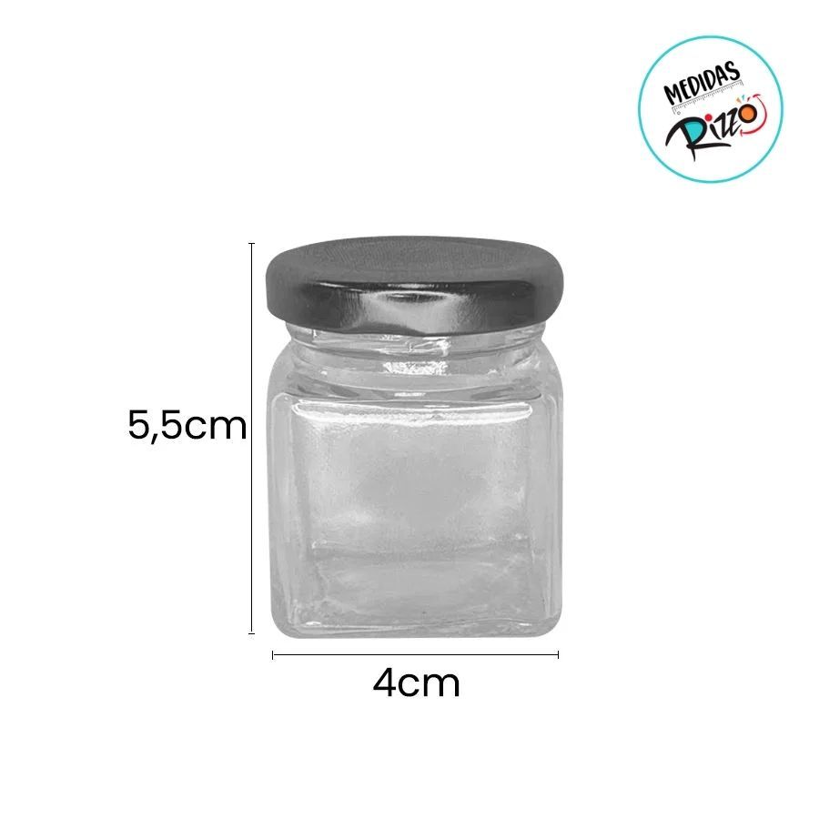Potinho de Vidro Quadrado com Tampa Metal Prata 50ml - 5,5x4cm - 1 unidade - Rizzo - Rizzo · foto 2