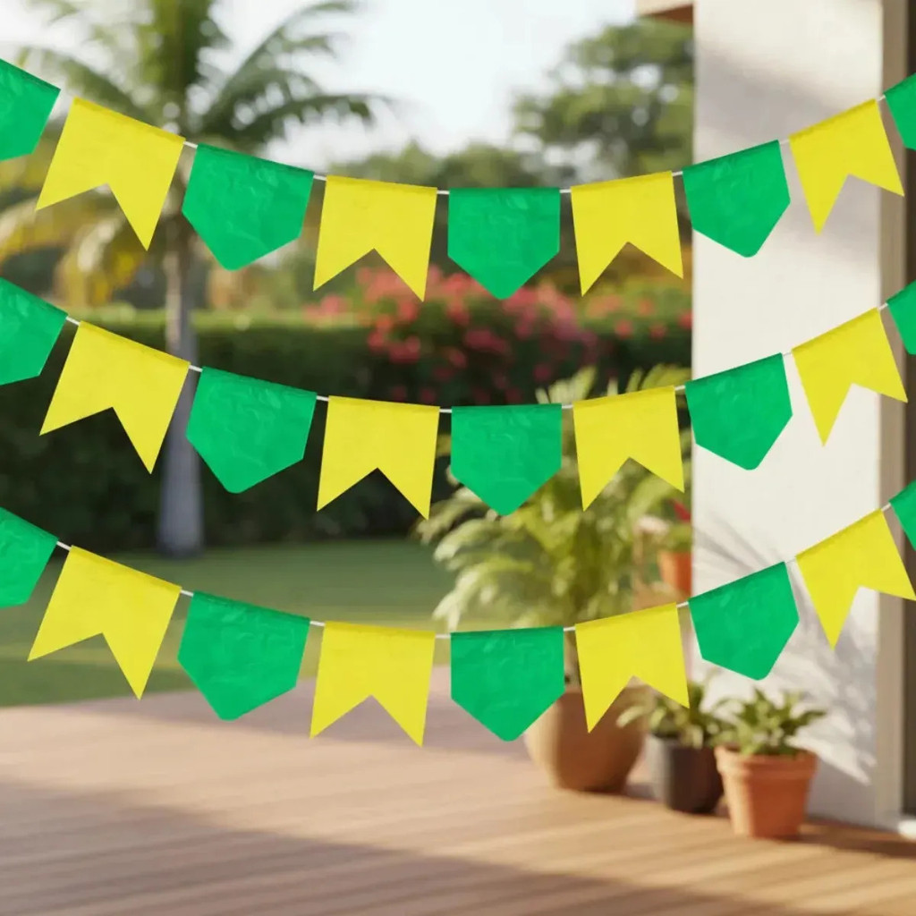 Bandeirinha São João do Brasil 100, 200 e 300 Metros Copa Mundo Verde E Amarela Festa Plástico