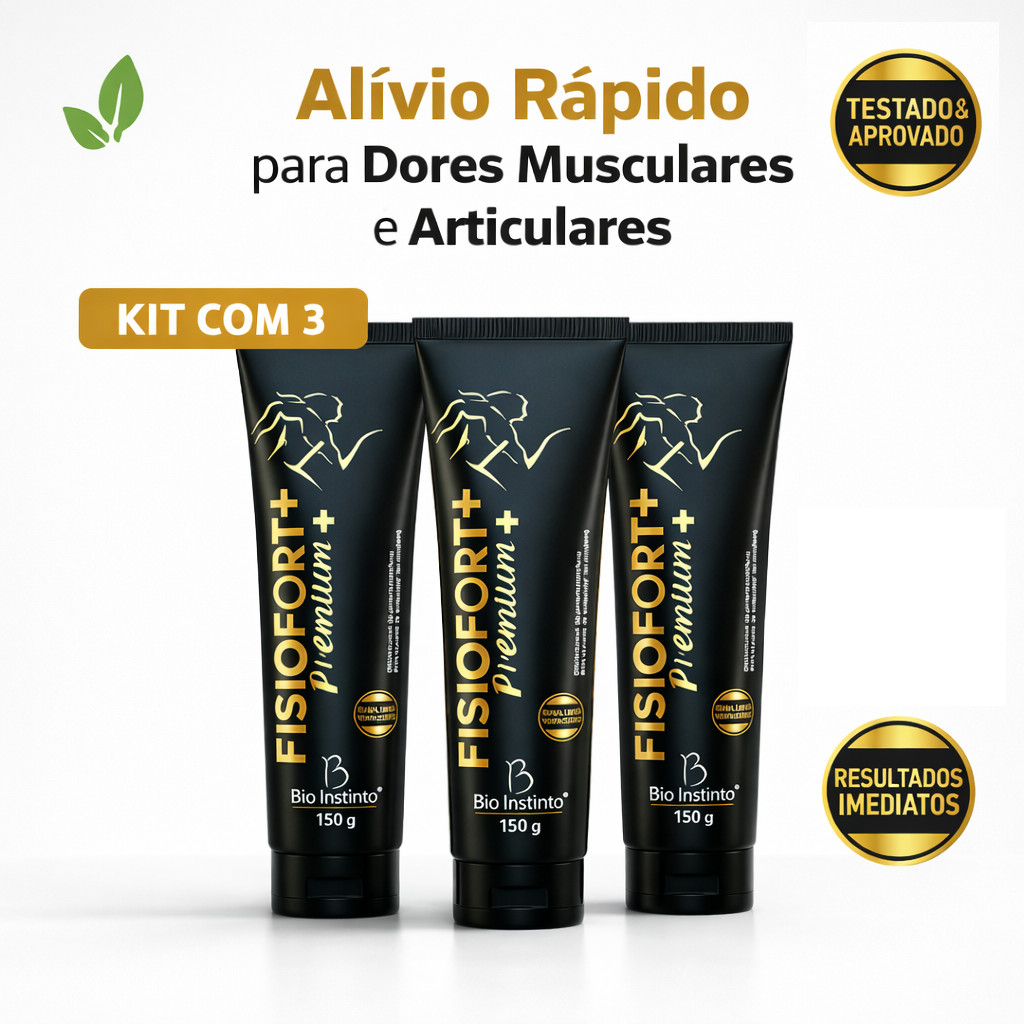 Kit 3 Fisiofort Premium Pomada Original Bio Instinto | Alívio Rápido Dores Musculares e Articulares