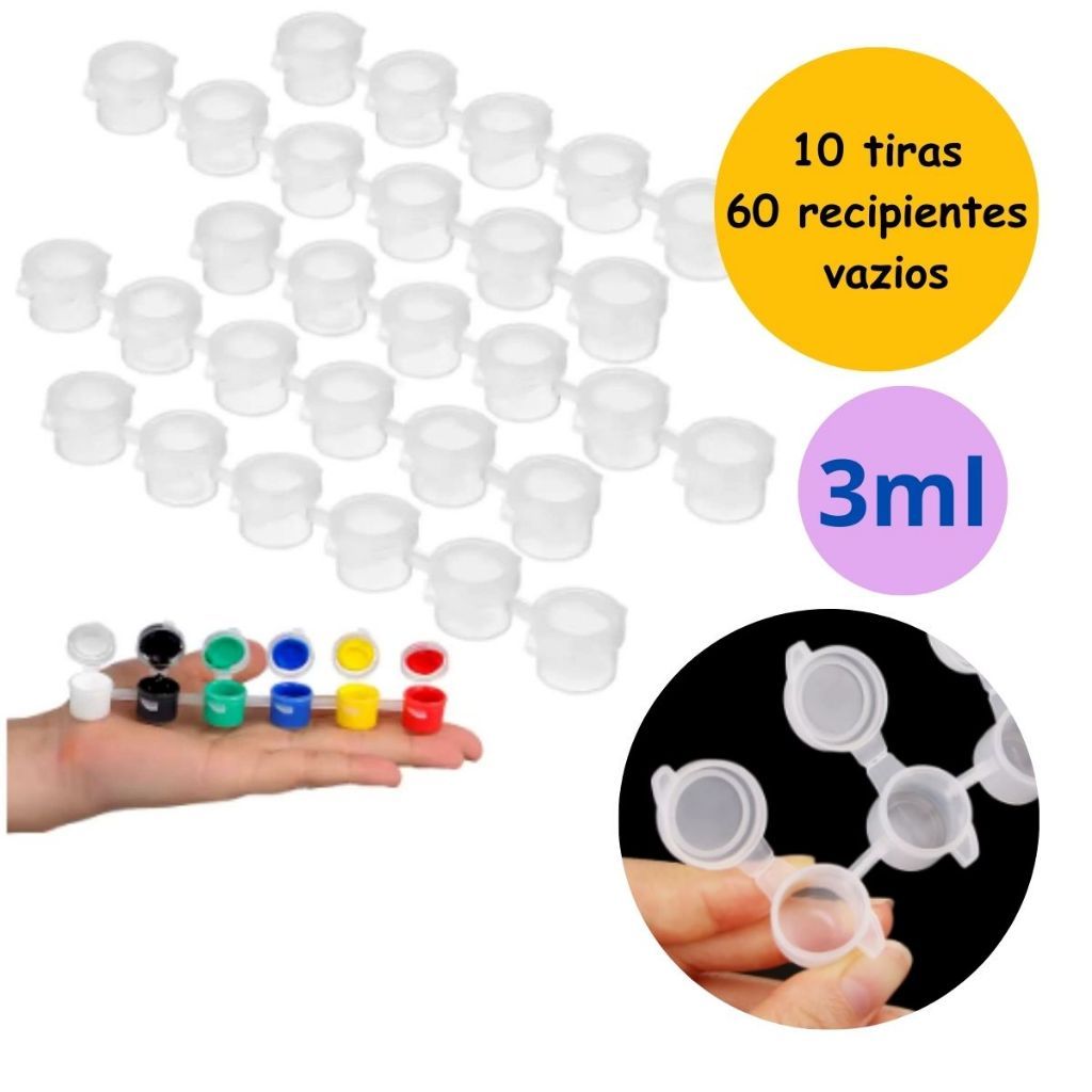 10 Tira de Potes vazios Tinta 3ml com Tampa – Recipientes Interligados Transparente lembrancinha artesanato em Oferta na Shopee