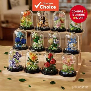 Ornamentos de Plantas em Vaso com Blocos de Construção de Girassóis, Rosas e Cravos 7231-7242