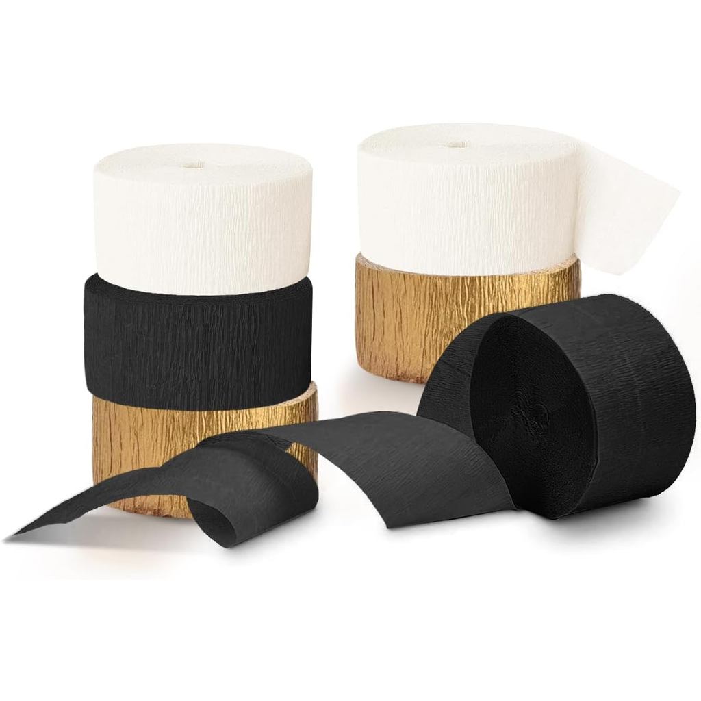 Decorações de Festa NICROHOME EUR Preto e Dourado, 6 Rolos de Serpentinas de Papel Crepe para Formatura, Aniversário, De
