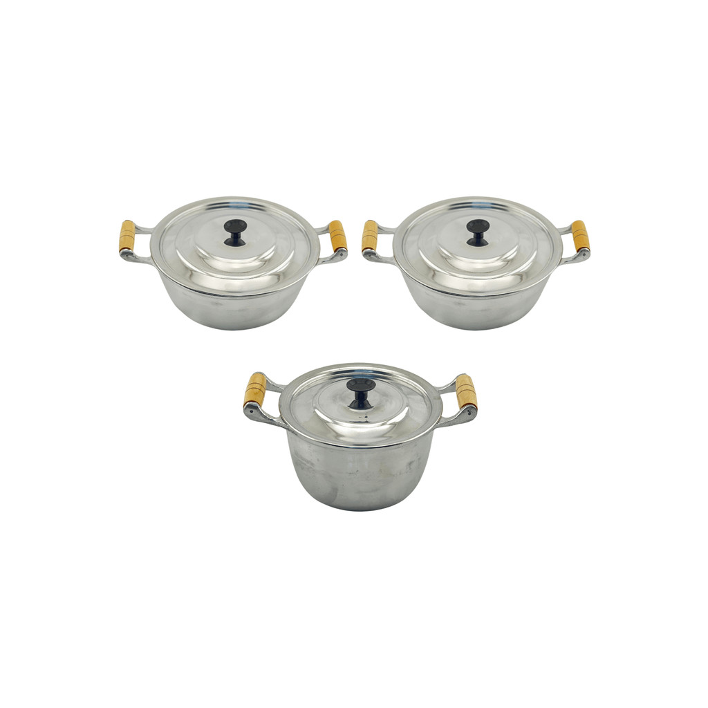 Kit Conjunto Jogo Panela Caldeirão Polido Alumínio Fundido Batido Grosso Cabo de Madeira