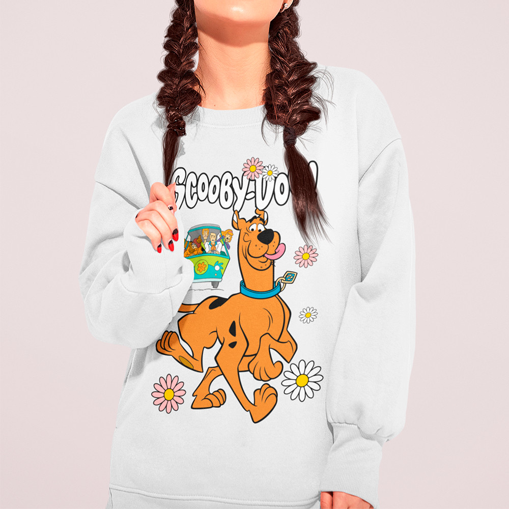 Blusa De Frio Feminina Scooby Doo Maquina De Mistério Moletom Gola Careca Sem Capuz Algodão