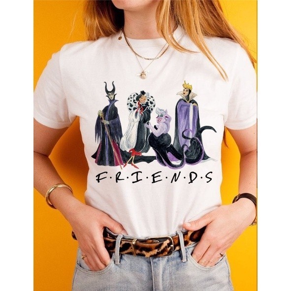 Lindas De Otima Qualidade Camiseta T Shirt Vilãs Disney, Malévola, Cruella De Vil, Blusa Branca, Blusinha Casual Básica.